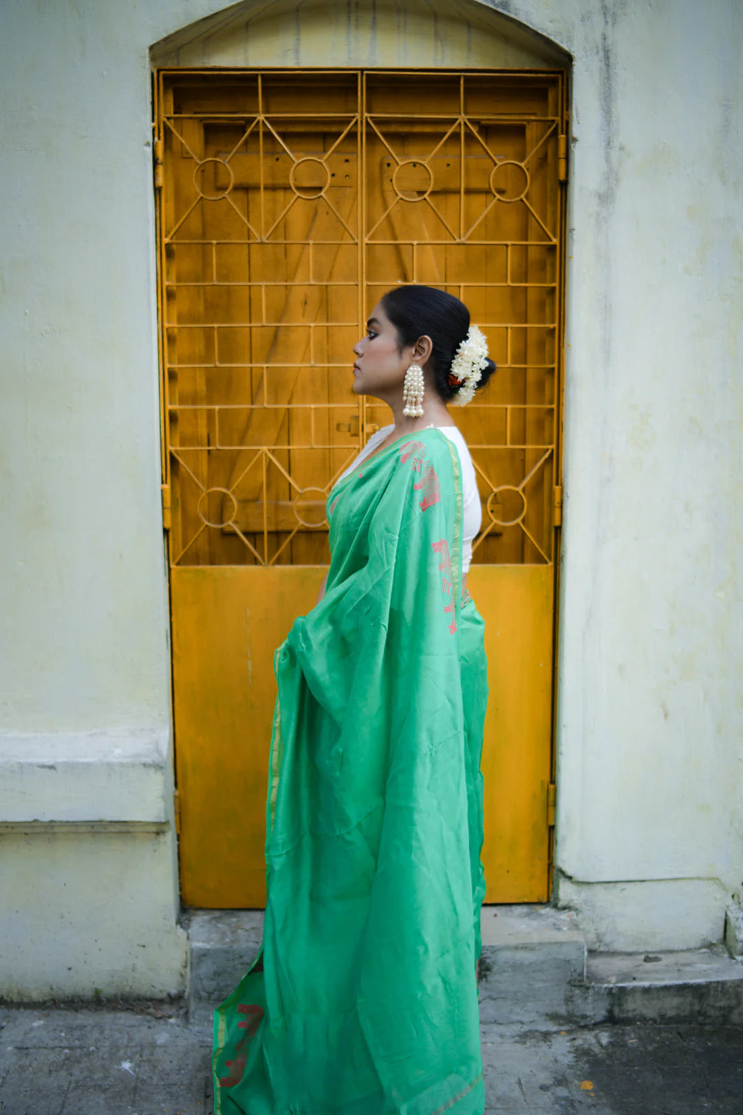 Endangered Elegance Green Chanderi Silk Handloom saree