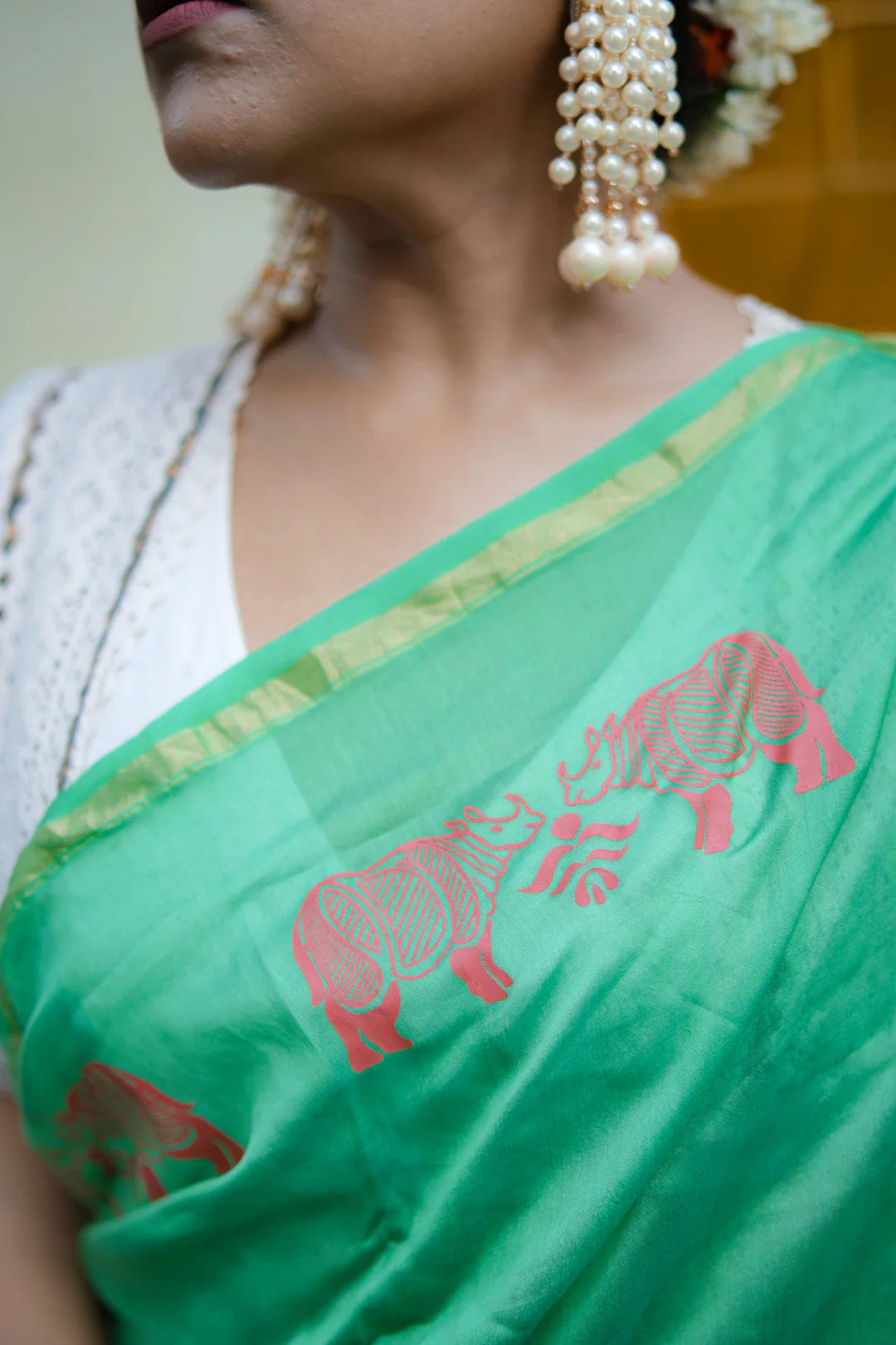 Endangered Elegance Green Chanderi Silk Handloom saree