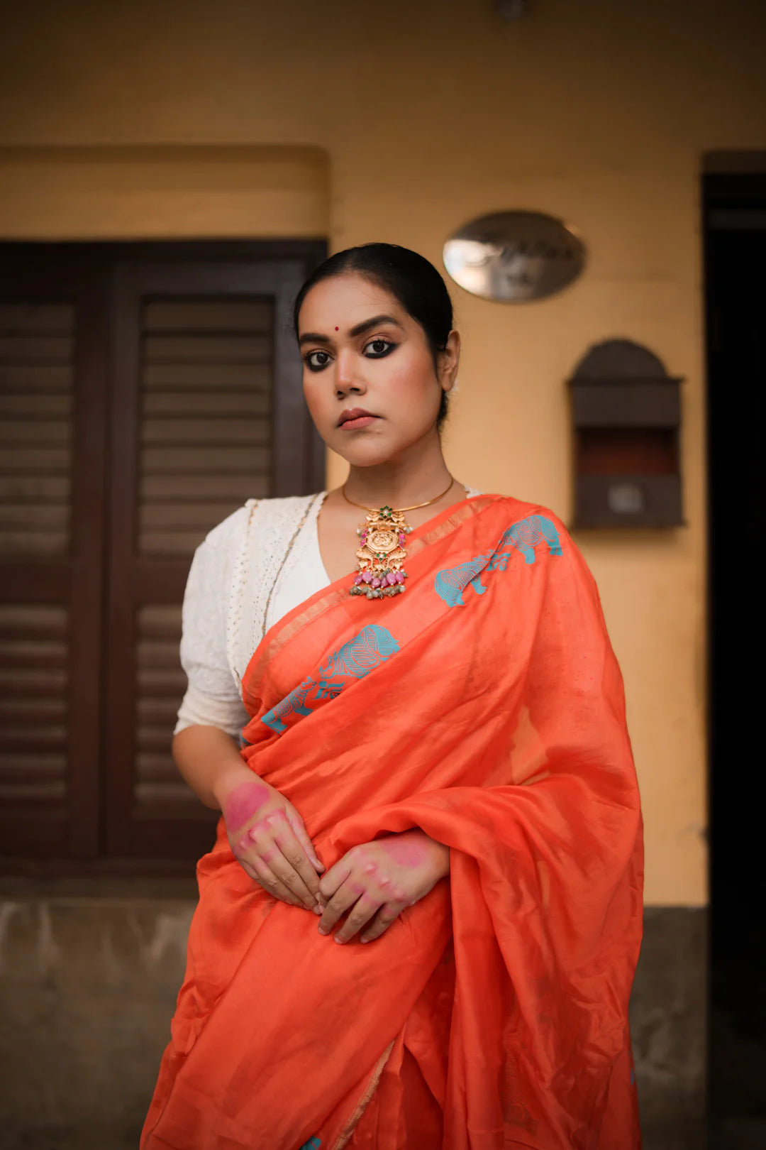 Rhino Dawn Orange Chanderi Handloom saree