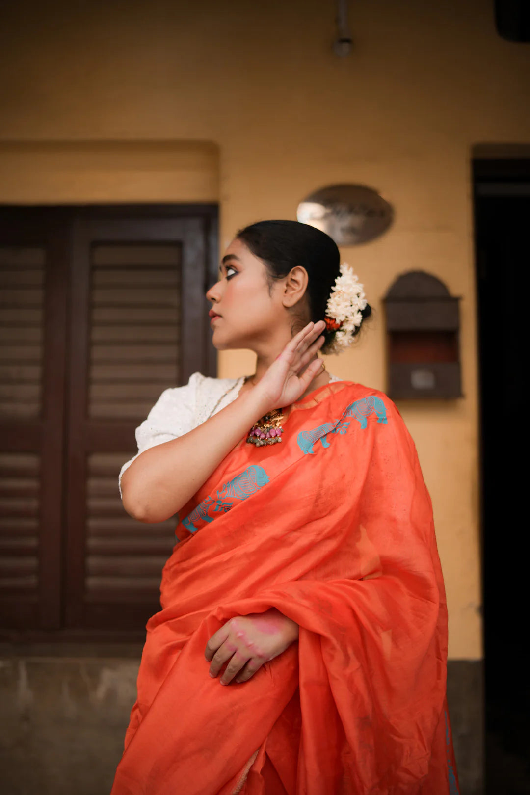 Rhino Dawn Orange Chanderi Handloom saree