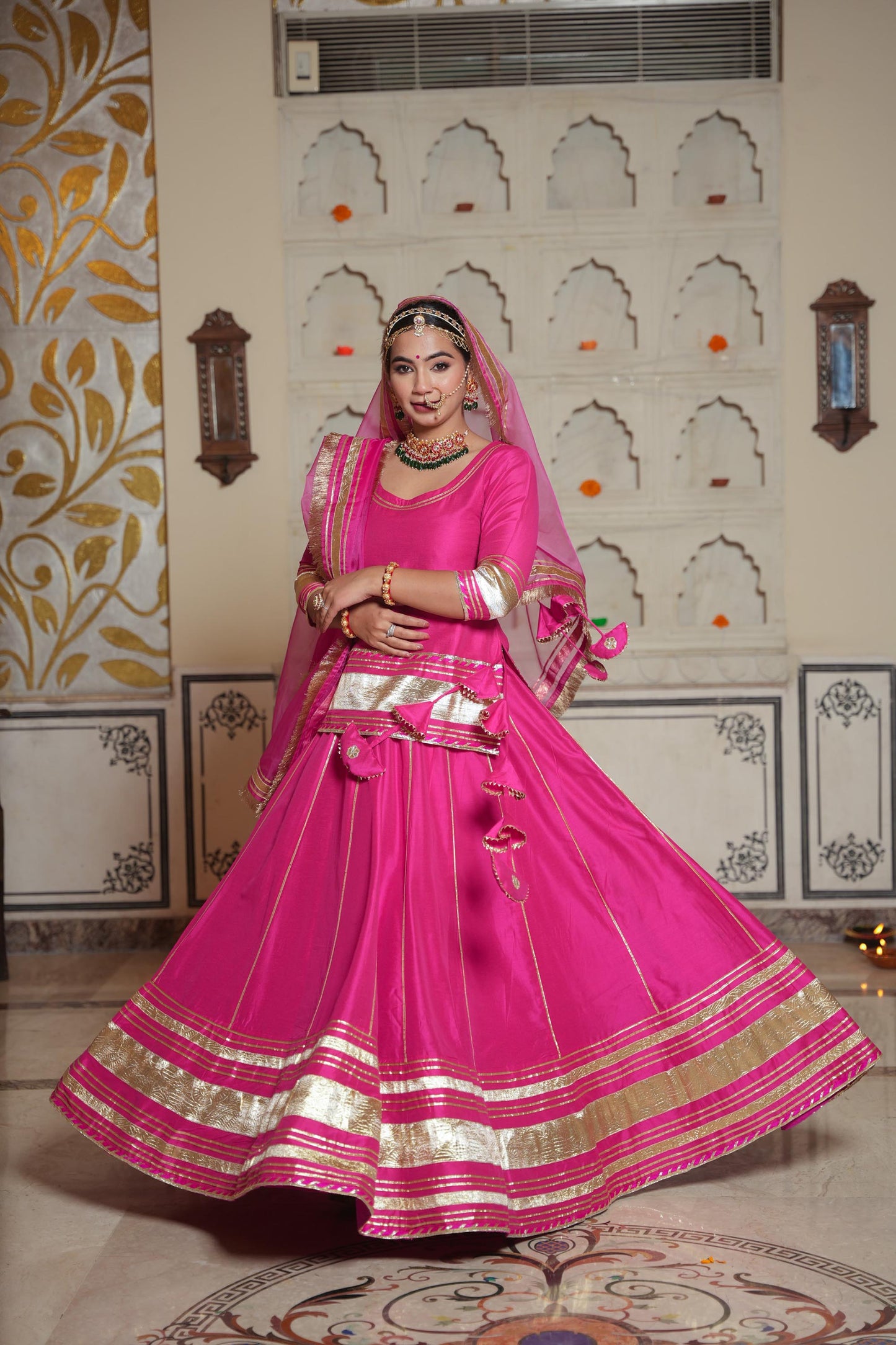 Dark pink Rasika Kurta Lehenga Set