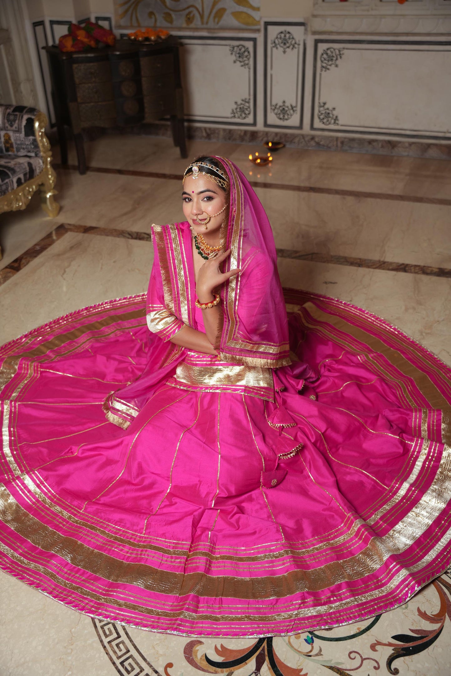 Dark pink Rasika Kurta Lehenga Set