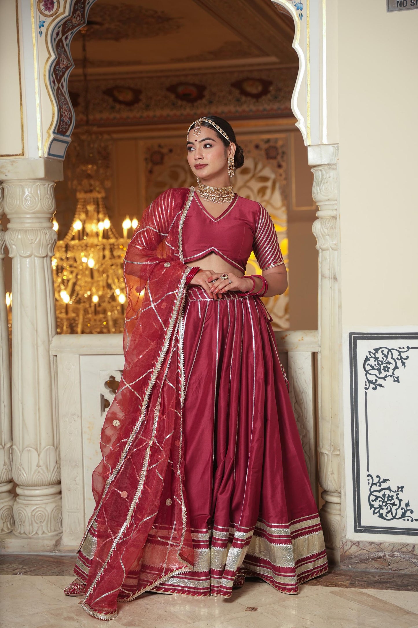 Maroon Rajwada Cotton Silk Lehenga Set