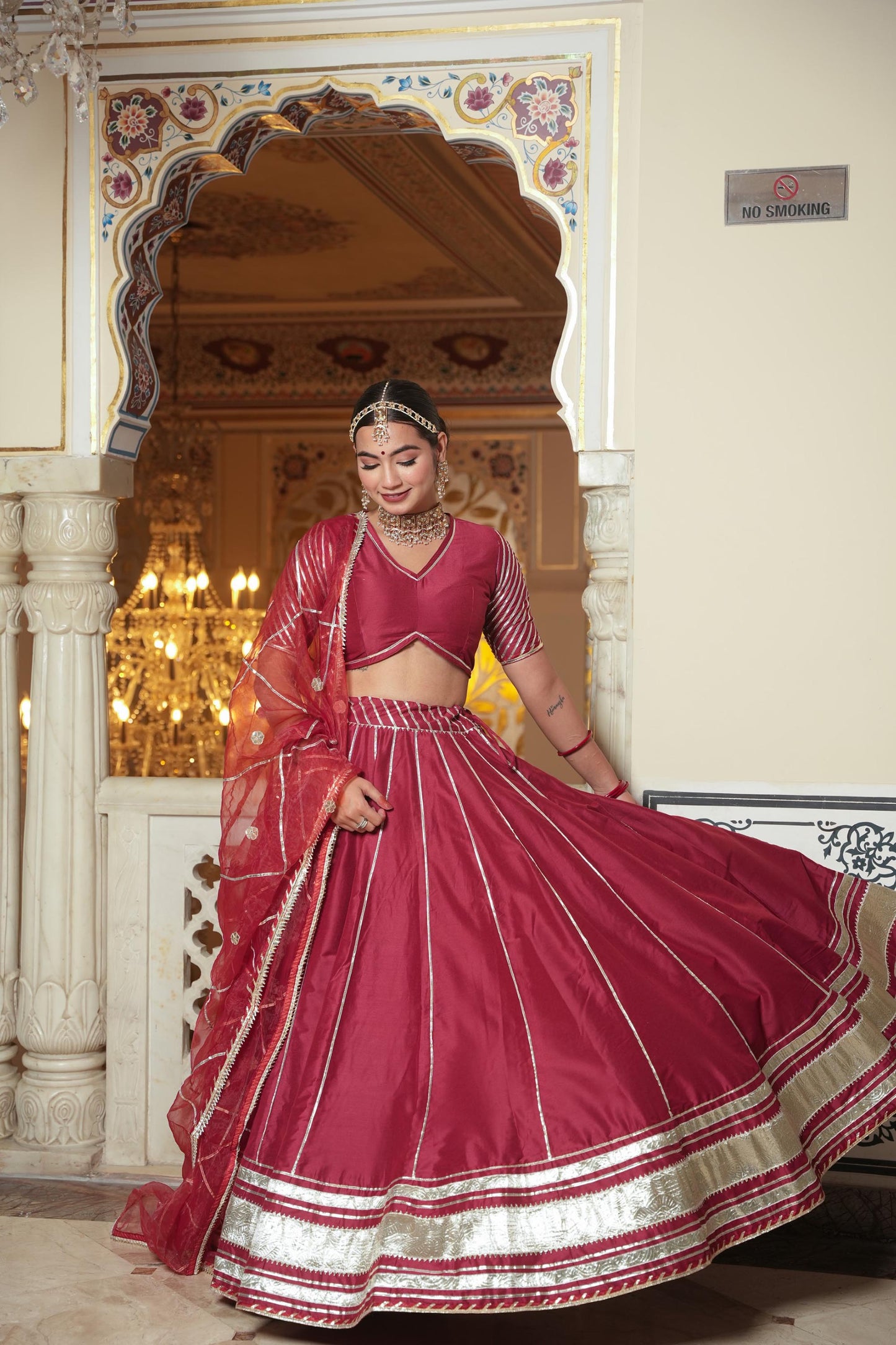 Maroon Rajwada Cotton Silk Lehenga Set