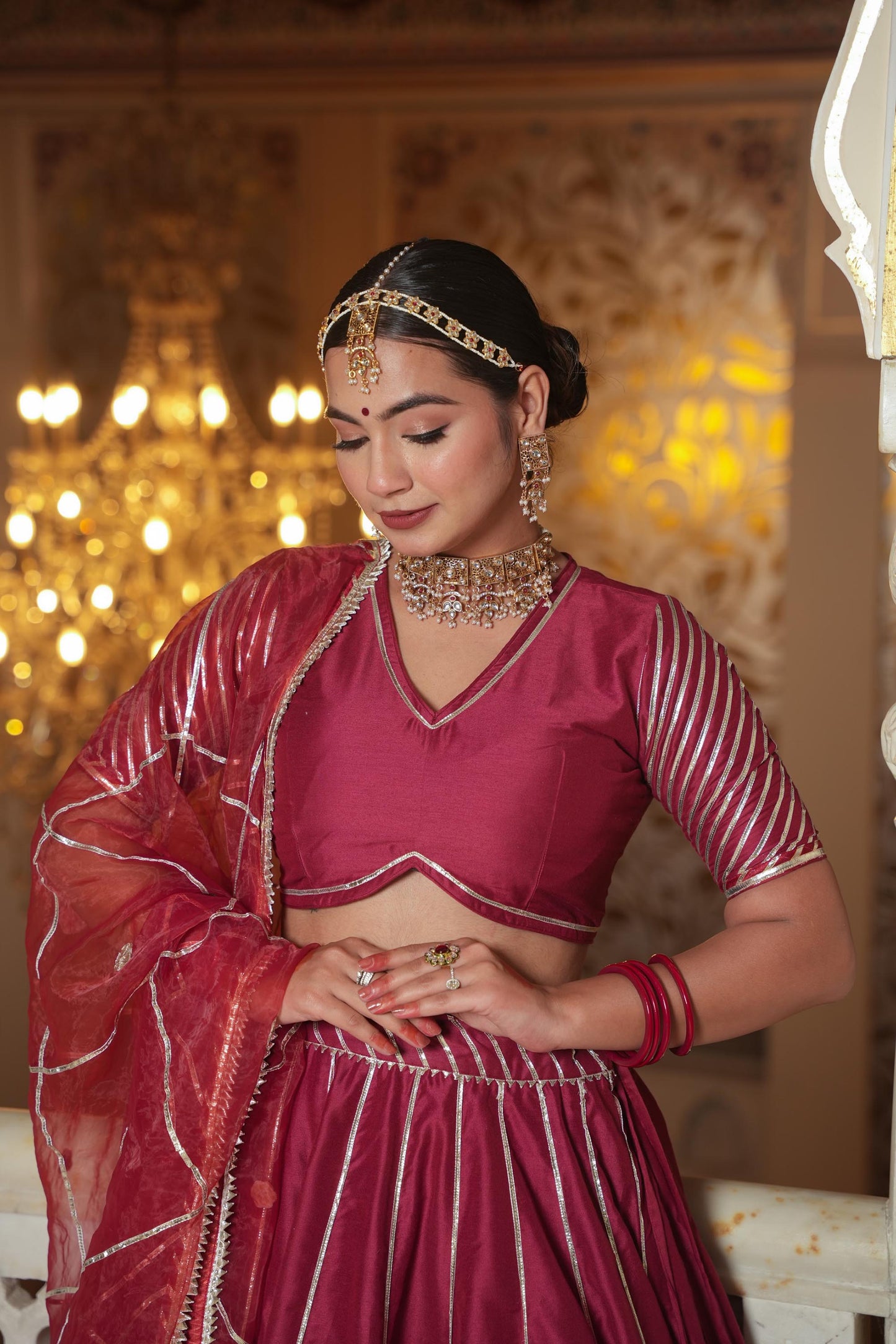 Maroon Rajwada Cotton Silk Lehenga Set