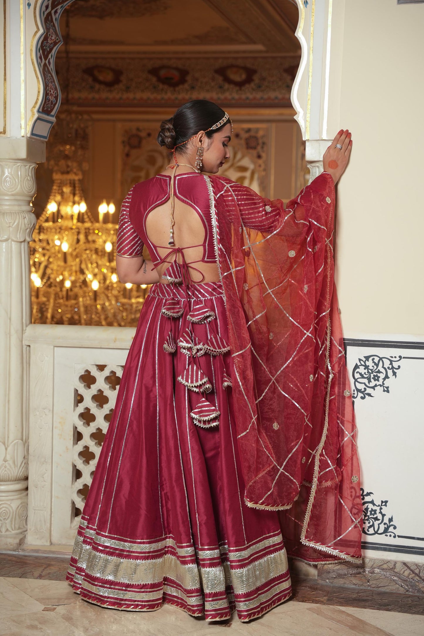 Maroon Rajwada Cotton Silk Lehenga Set