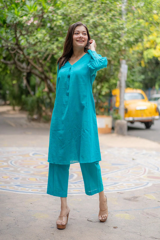 Teal Green Pure Cotton Co-ord Set