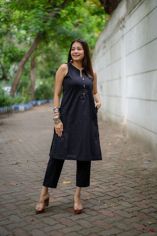 Black Khadi Cotton Co-ord Set