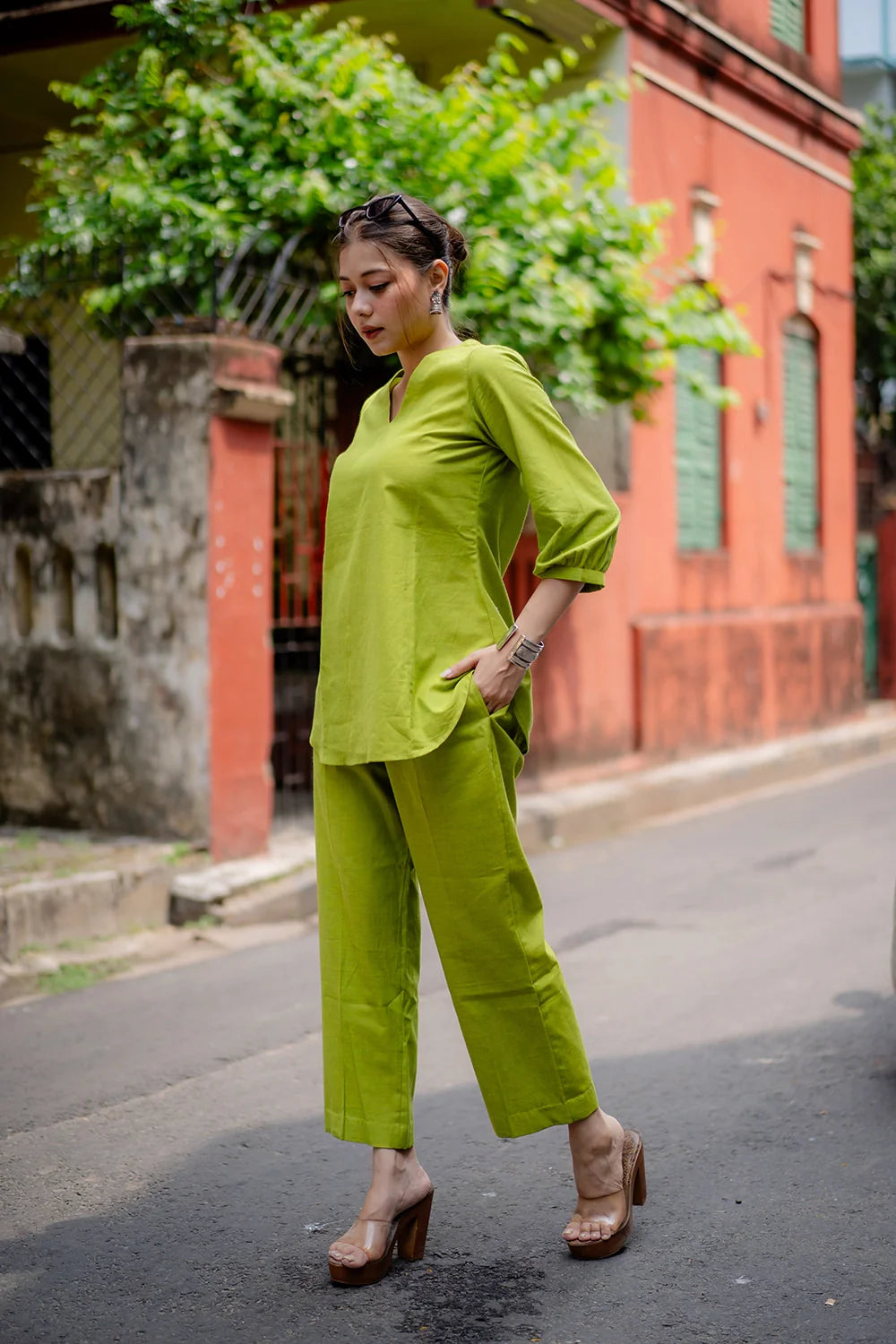 Green Malai Cotton Co-ord Set