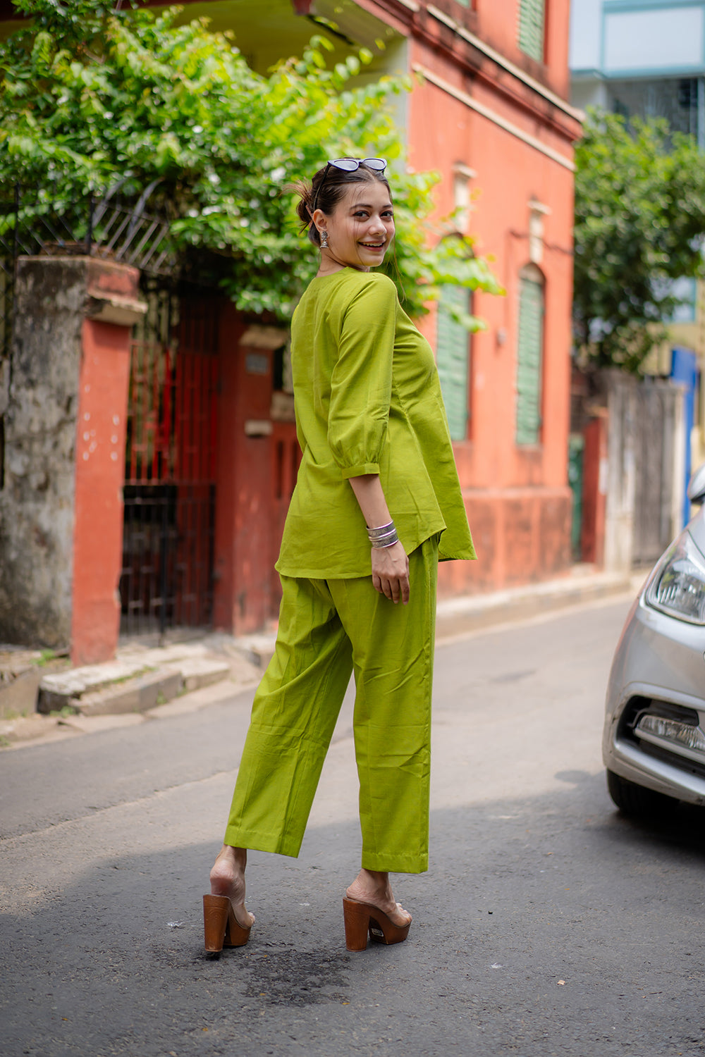 Green Malai Cotton Co-ord Set