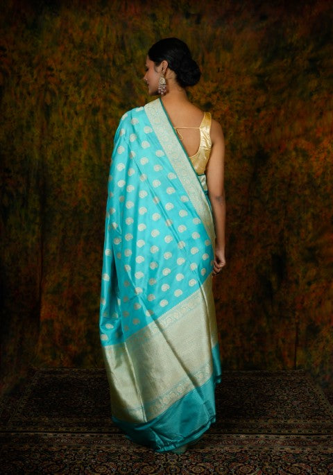 Sky Blue Katan Pure Silk Saree - Panaya