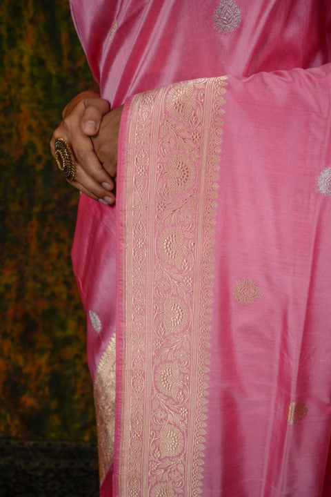 Baby Pink Katan Pure Silk Saree - Panaya