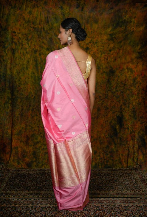 Baby Pink Katan Pure Silk Saree - Panaya