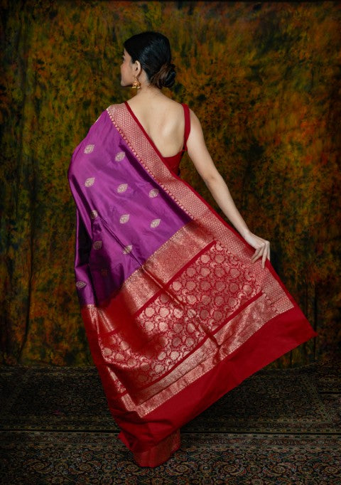 Magenta Katan Pure Silk Saree - Panaya