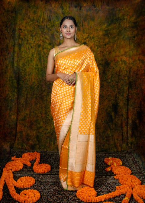 Mustard Katan Pure Silk Saree - Panaya