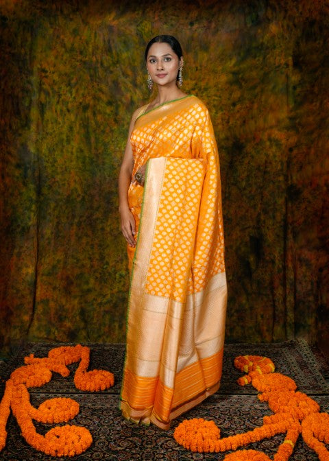 Mustard Katan Pure Silk Saree - Panaya