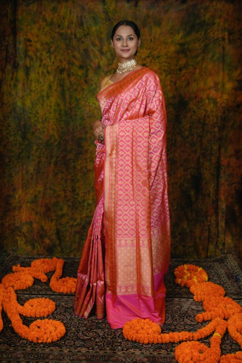 Pink Katan Pure Silk Saree - Panaya