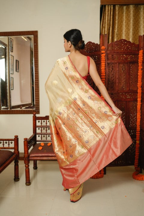 Cream Katan Pure Silk Saree - Panaya