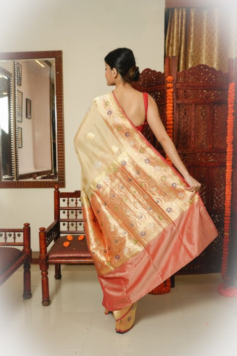 Cream Katan Pure Silk Saree - Panaya