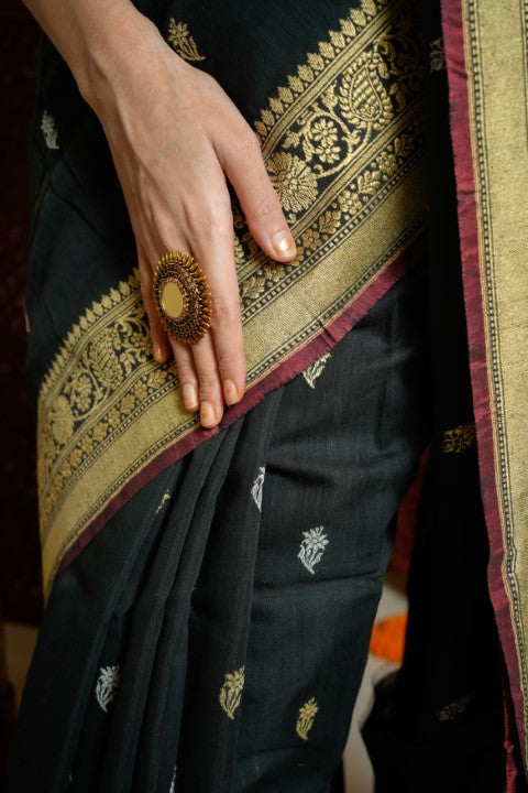 Black Katan Pure Silk Saree - Panaya