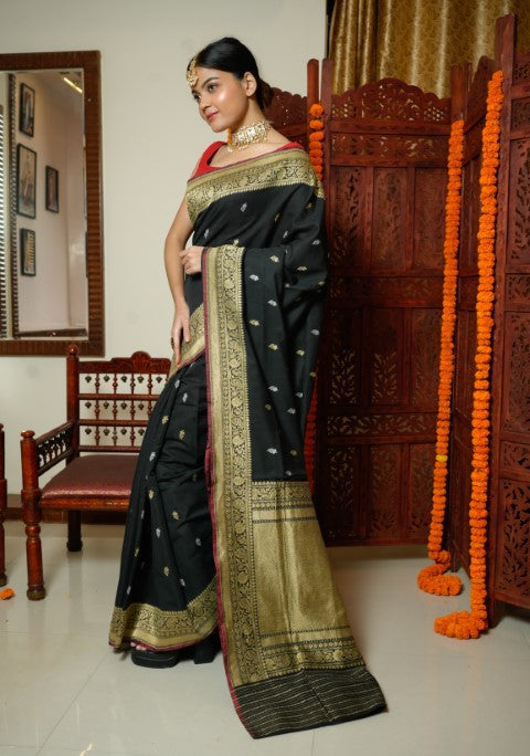 Black Katan Pure Silk Saree - Panaya