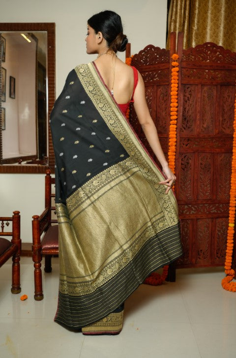 Black Katan Pure Silk Saree - Panaya