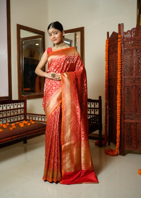 Red Katan Pure Silk Saree - Panaya