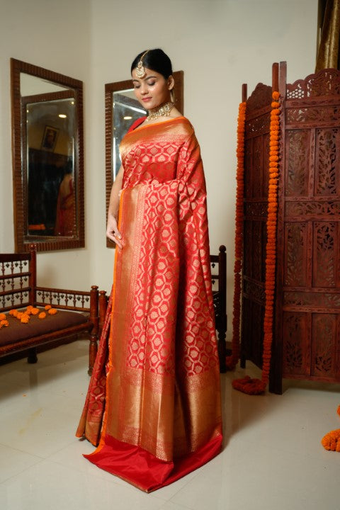 Red Katan Pure Silk Saree - Panaya