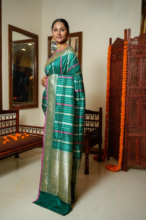 Green Saree Katan Pure Silk - Panaya