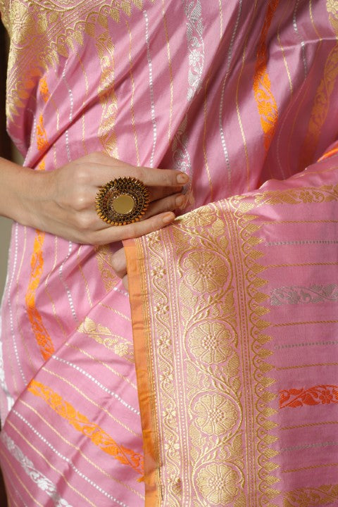 Mauve Pink Katan Pure Silk Saree - Panaya