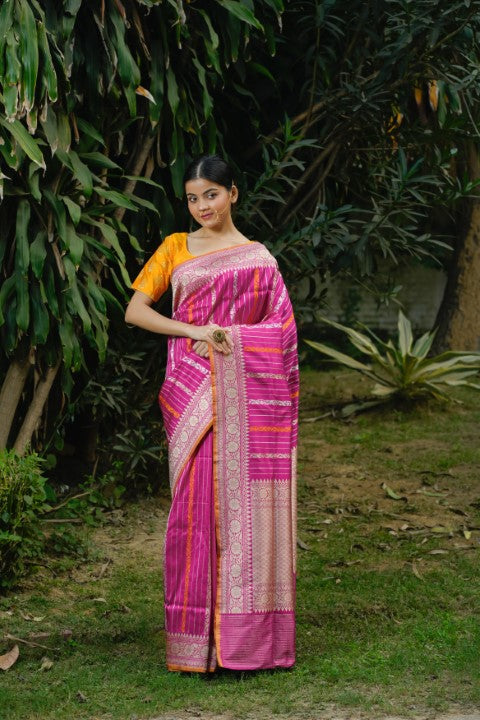 Rani Pink Katan Pure Silk Saree - Panaya