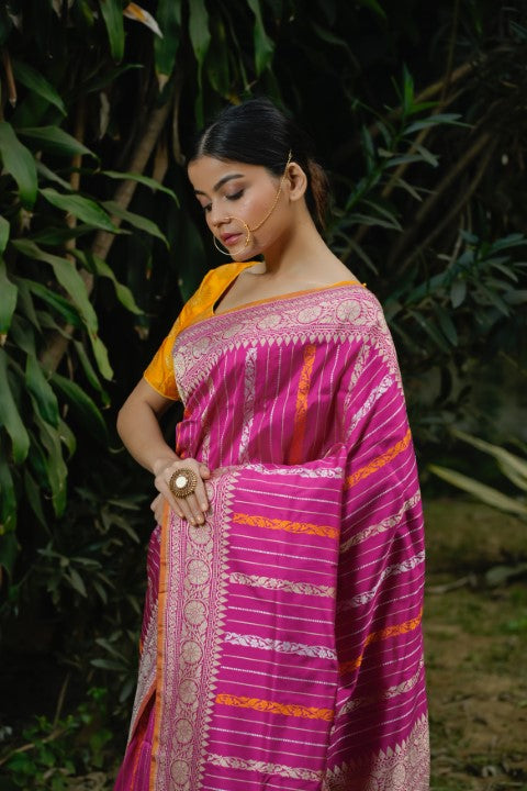 Rani Pink Katan Pure Silk Saree - Panaya