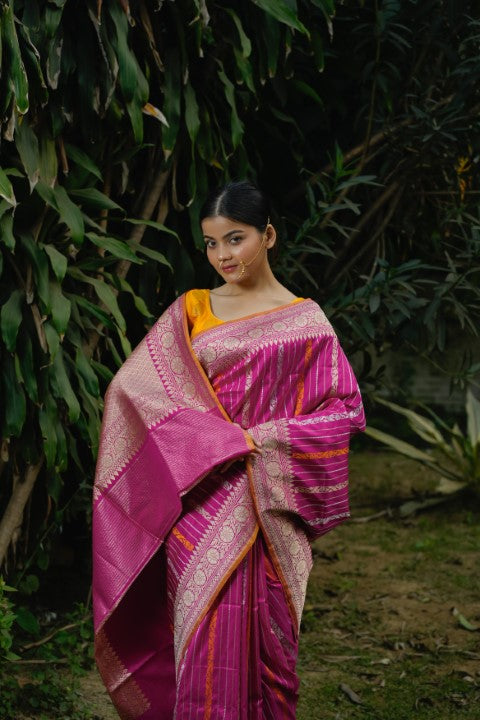 Rani Pink Katan Pure Silk Saree - Panaya