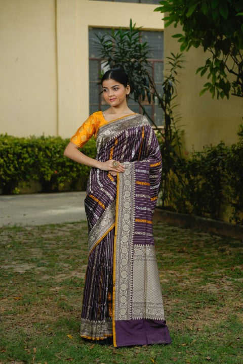 Chocolate Katan Pure Silk Saree - Panaya