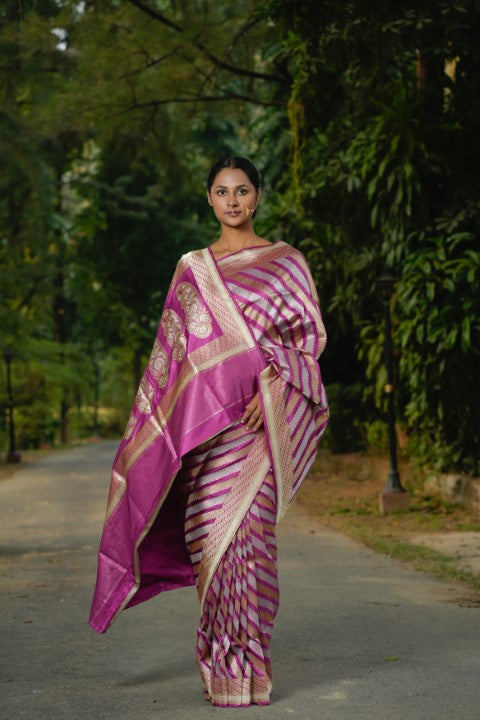 Lavender Katan Pure Silk Saree - Panaya