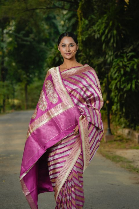 Lavender Katan Pure Silk Saree - Panaya