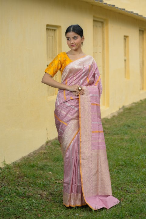 Mauve Pink Katan Pure Silk Saree - Panaya