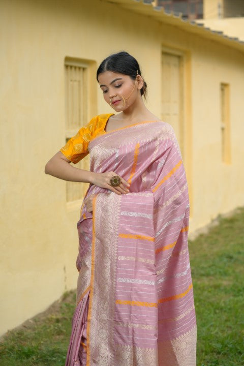 Mauve Pink Katan Pure Silk Saree - Panaya