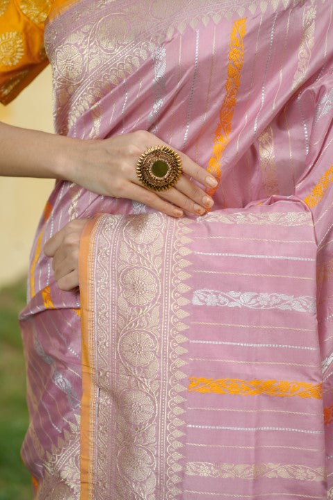 Mauve Pink Katan Pure Silk Saree - Panaya