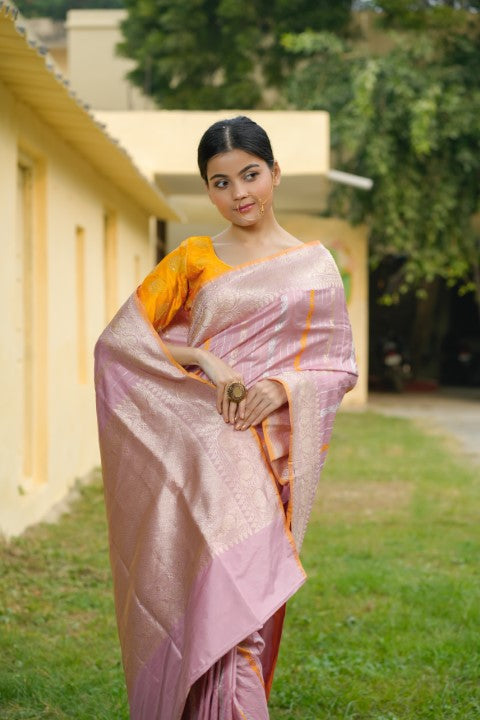 Mauve Pink Katan Pure Silk Saree - Panaya