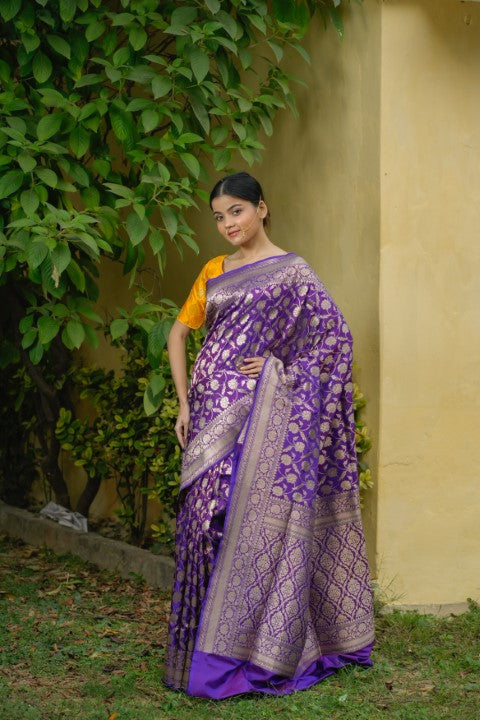 Purple Katan Pure Silk Cutwork Saree - Panaya