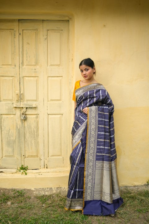 Royal Blue Katan Pure Silk Saree - Panaya