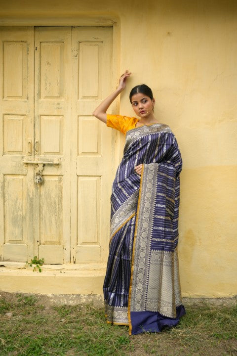 Royal Blue Katan Pure Silk Saree - Panaya