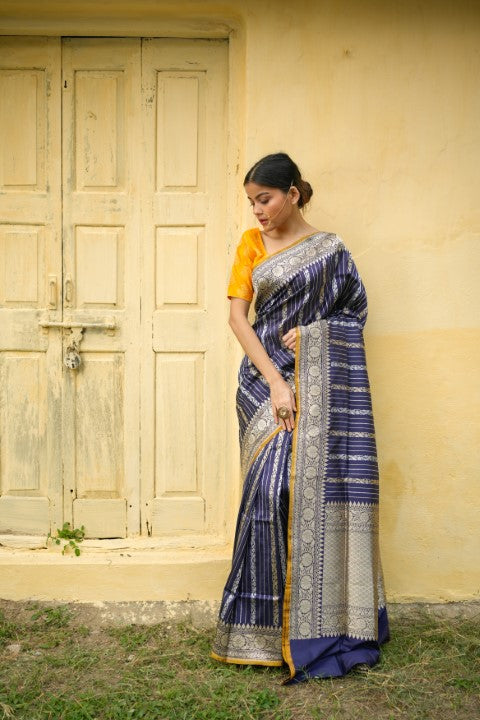 Royal Blue Katan Pure Silk Saree - Panaya