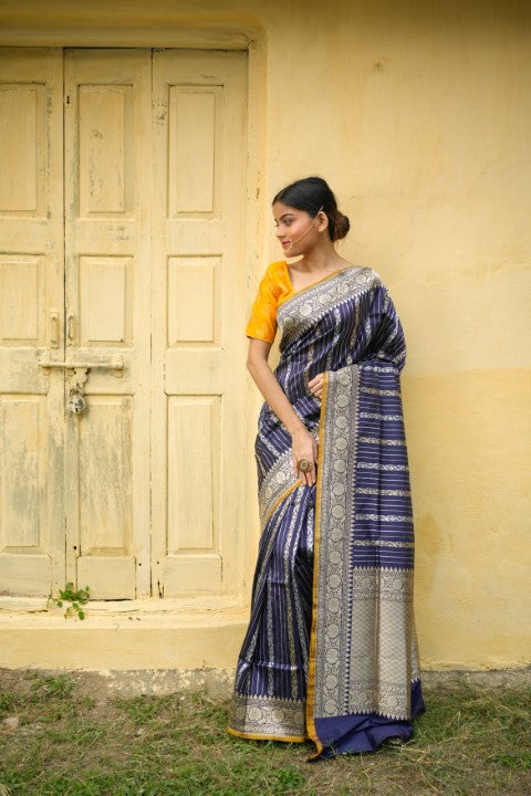 Royal Blue Katan Pure Silk Saree - Panaya