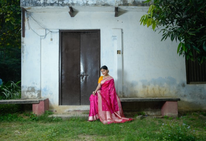 Rani Pink Katan Pure Silk Saree - Panaya