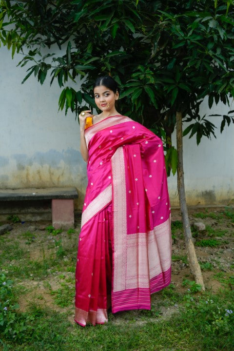 Rani Pink Katan Pure Silk Saree - Panaya