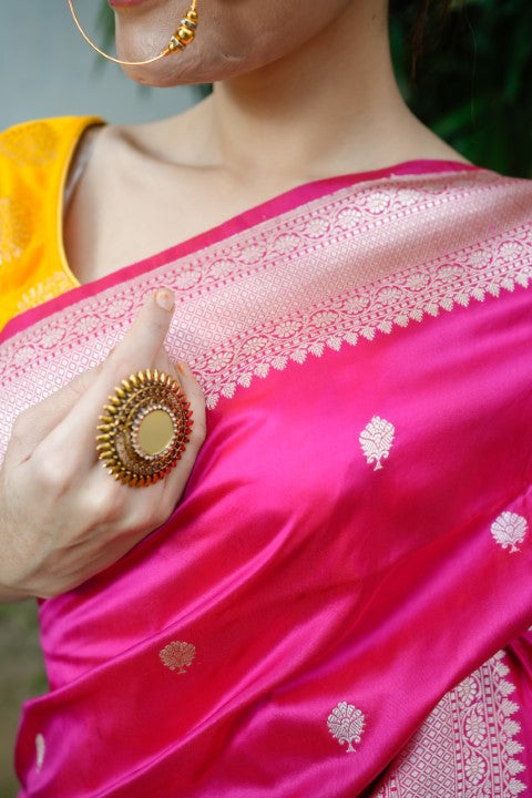 Rani Pink Katan Pure Silk Saree - Panaya