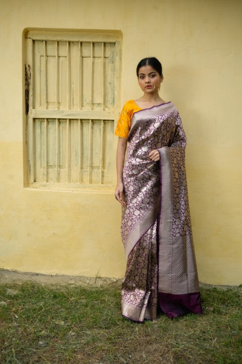 Magenta Katan Pure Silk Brocade Saree - Panaya