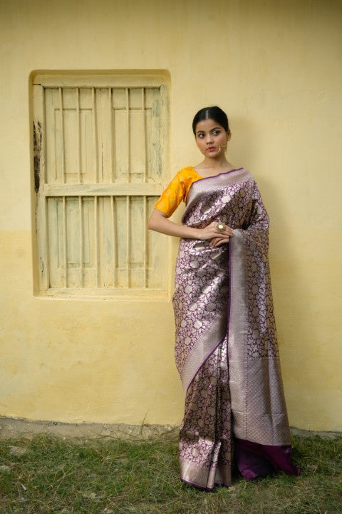 Magenta Katan Pure Silk Brocade Saree - Panaya